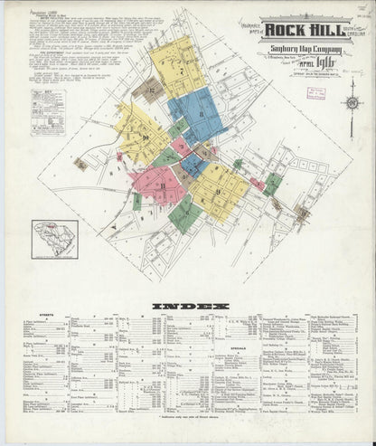 Sanborn Fire Insurance Map from Rock Hill, York County, South Carolina (1916), Sheet #0001 - Complete Map Set gallery image, historic Sanborn map, vintage wall art, South Carolina South Carolina