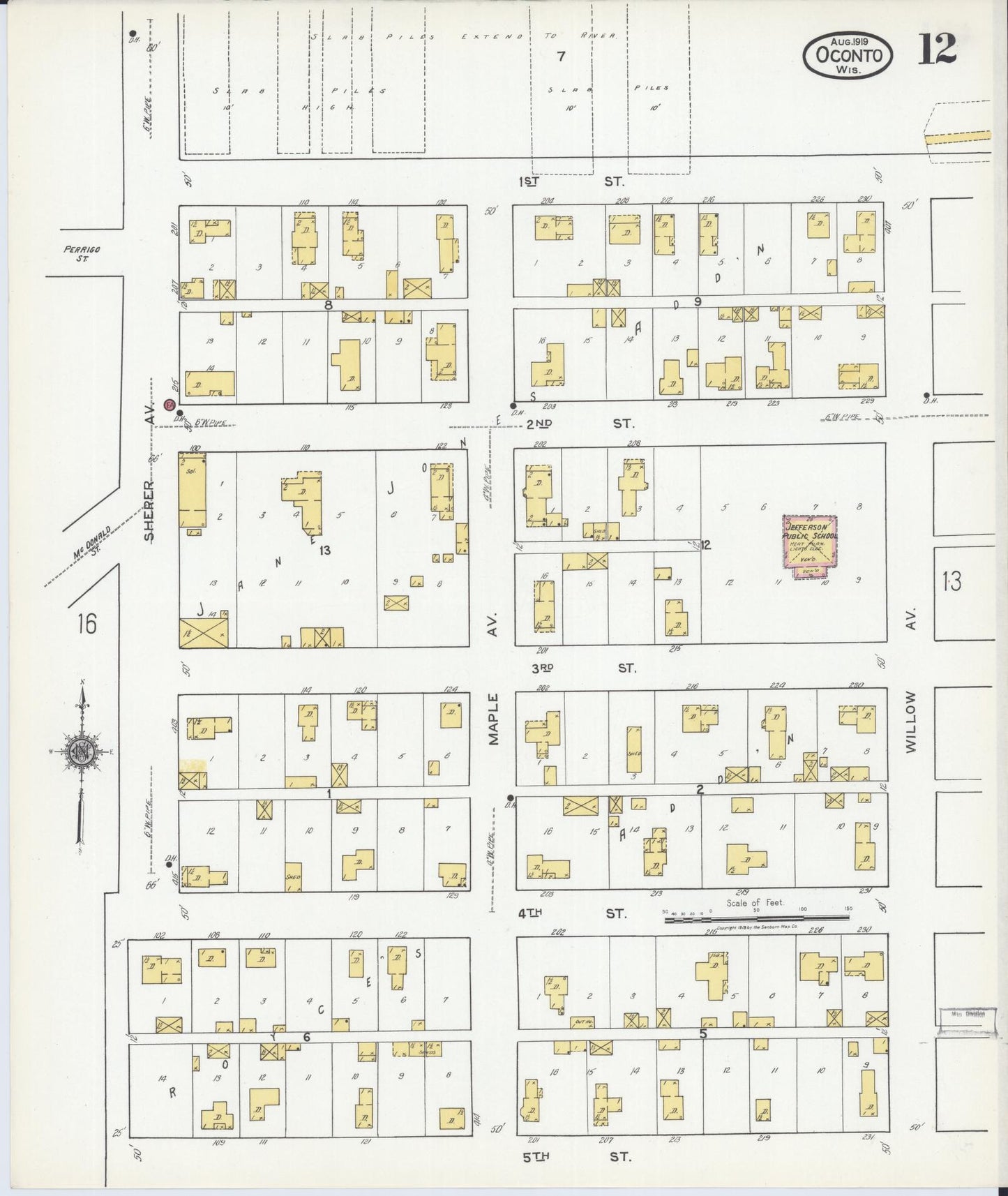 Sanborn Fire Insurance Map from Oconto, Oconto County, Wisconsin (1919), Sheet #0012 - Complete Map Set gallery image, historic Sanborn map, vintage wall art, Wisconsin Wisconsin