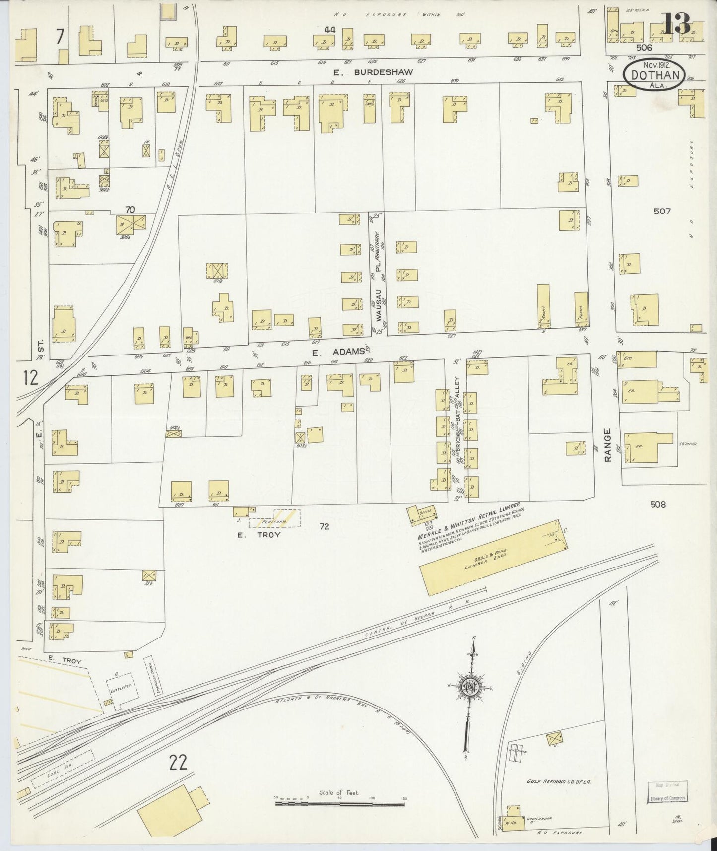 Sanborn Fire Insurance Map from Dothan, Houston County, Alabama (1912), Sheet #0013 - Complete Map Set gallery image, historic Sanborn map, vintage wall art, Alabama Alabama