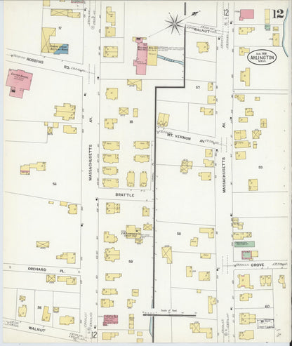 Sanborn Fire Insurance Map from Arlington, Middlesex County, Massachusetts (1908), Sheet #0012 - Complete Map Set gallery image, historic Sanborn map, vintage wall art, Massachusetts Massachusetts