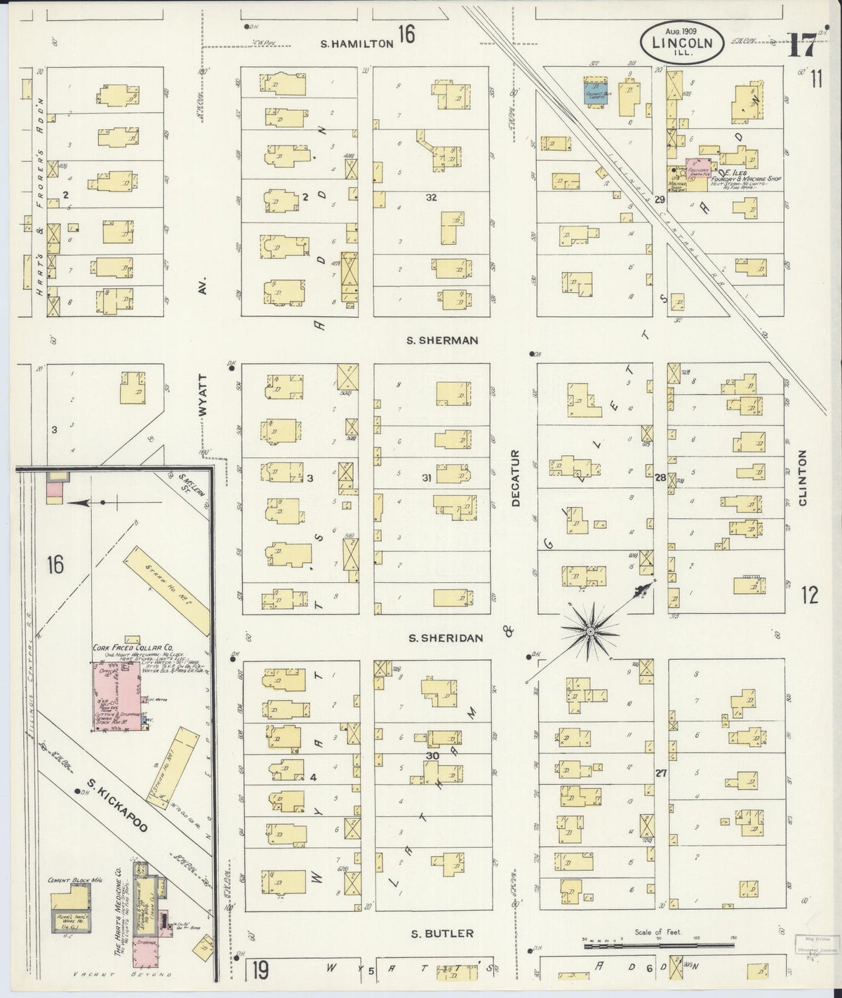 Sanborn Fire Insurance Map from Lincoln, Logan County, Illinois (1909), Sheet #0017 - Complete Map Set gallery image, historic Sanborn map, vintage wall art, Illinois Illinois