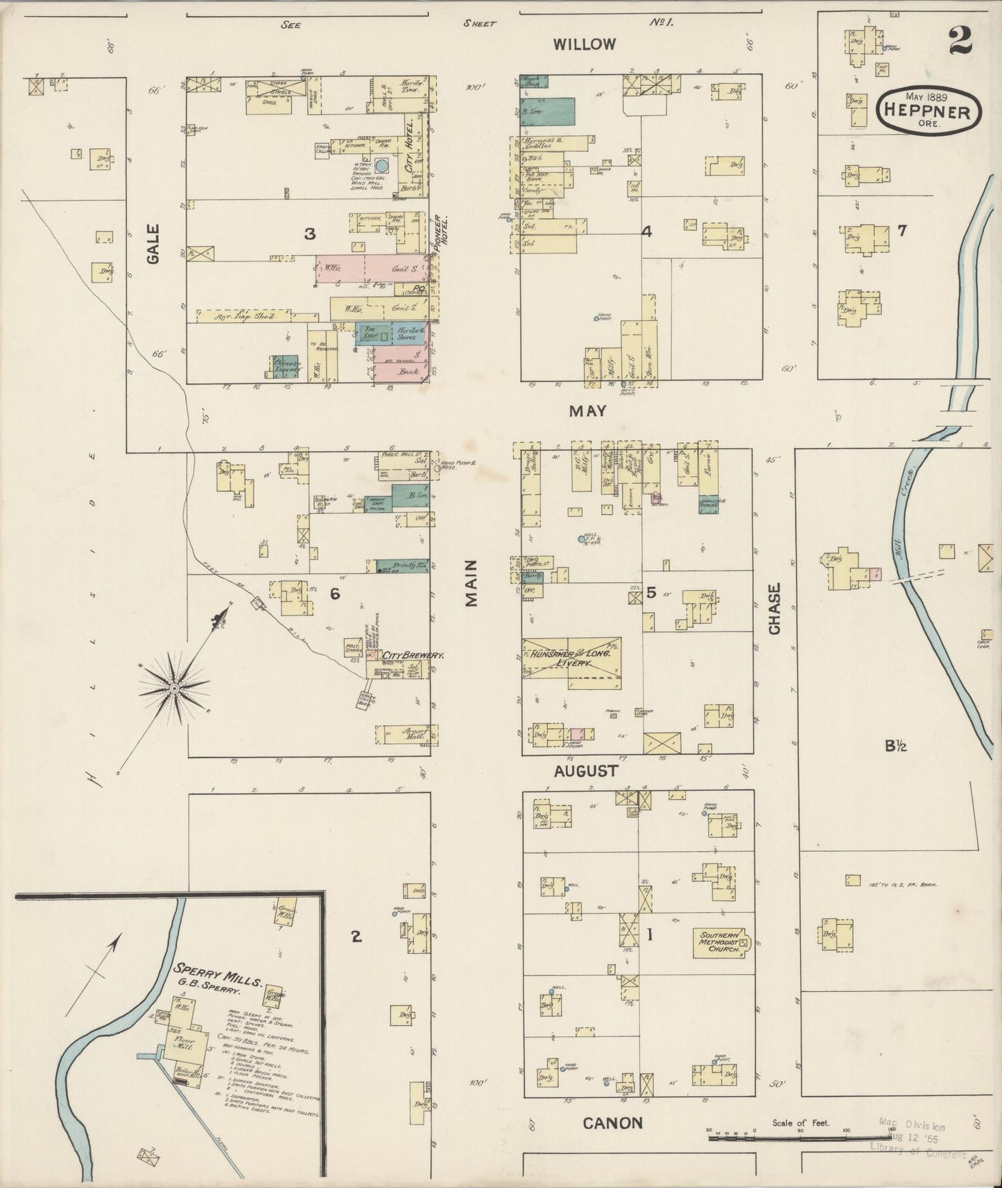 Sanborn Fire Insurance Map from Heppner, Morrow County, Oregon (1889), Sheet #0002 - Complete Map Set gallery image, historic Sanborn map, vintage wall art, Oregon Oregon