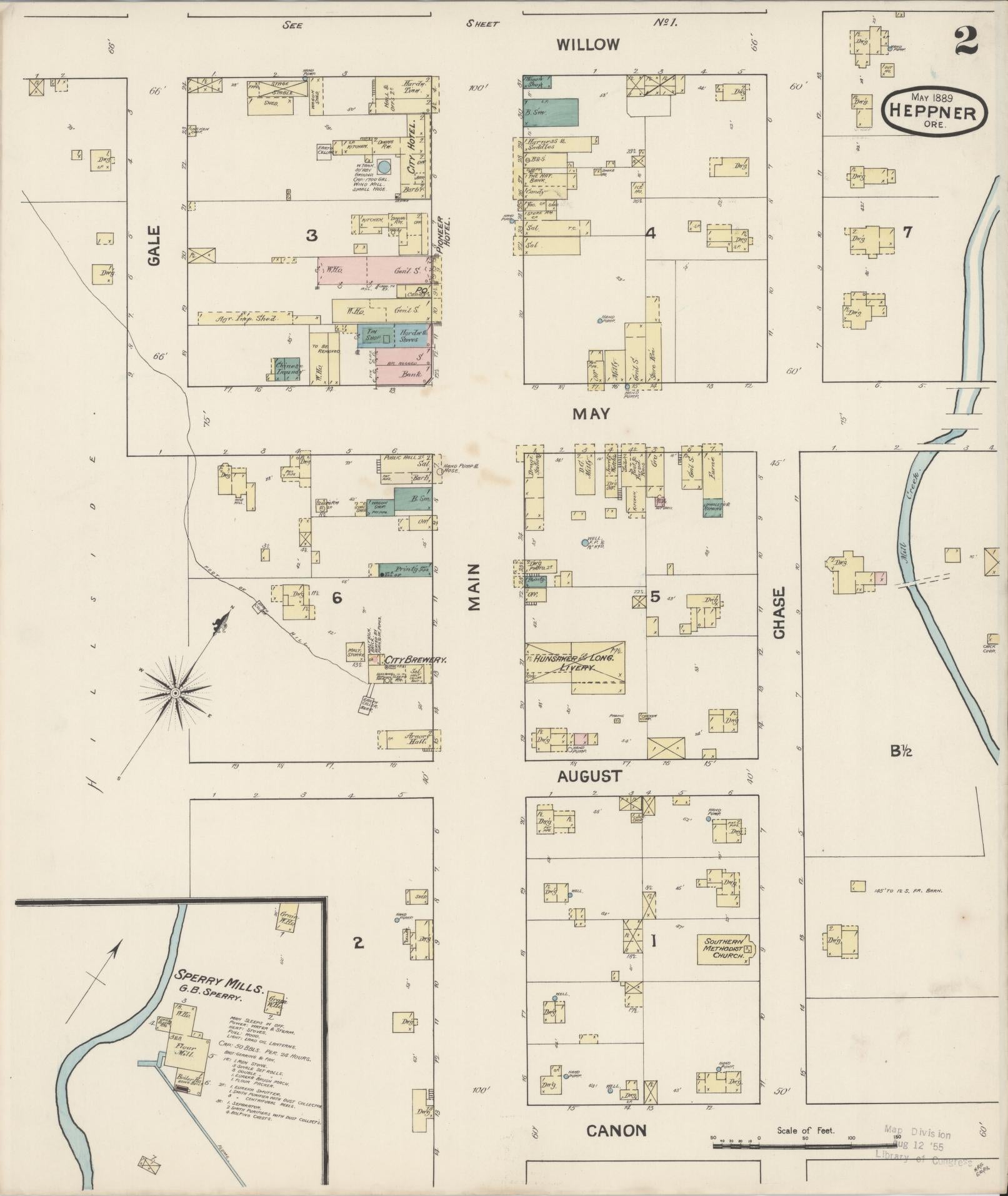 Sanborn Fire Insurance Map from Heppner, Morrow County, Oregon (1889), Sheet #0002 - Complete Map Set gallery image, historic Sanborn map, vintage wall art, Oregon Oregon