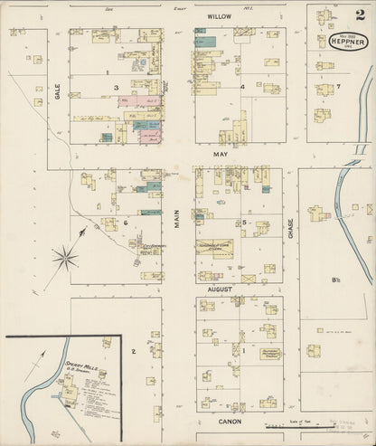 Sanborn Fire Insurance Map from Heppner, Morrow County, Oregon (1889), Sheet #0002 - Complete Map Set gallery image, historic Sanborn map, vintage wall art, Oregon Oregon
