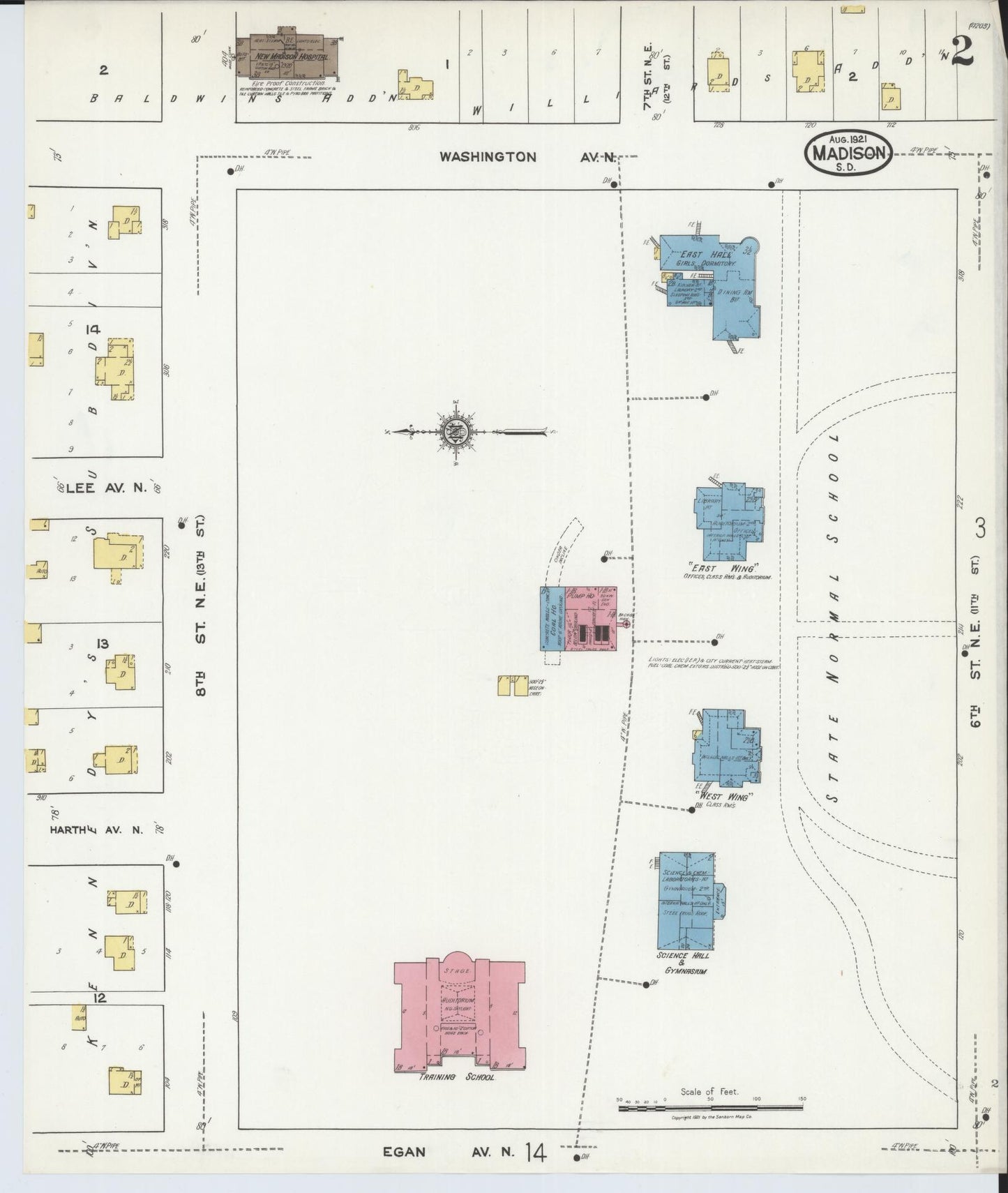 Sanborn Fire Insurance Map from Madison, Lake County, South Dakota (1921), Sheet #0002 - Complete Map Set gallery image, historic Sanborn map, vintage wall art, South Dakota South Dakota