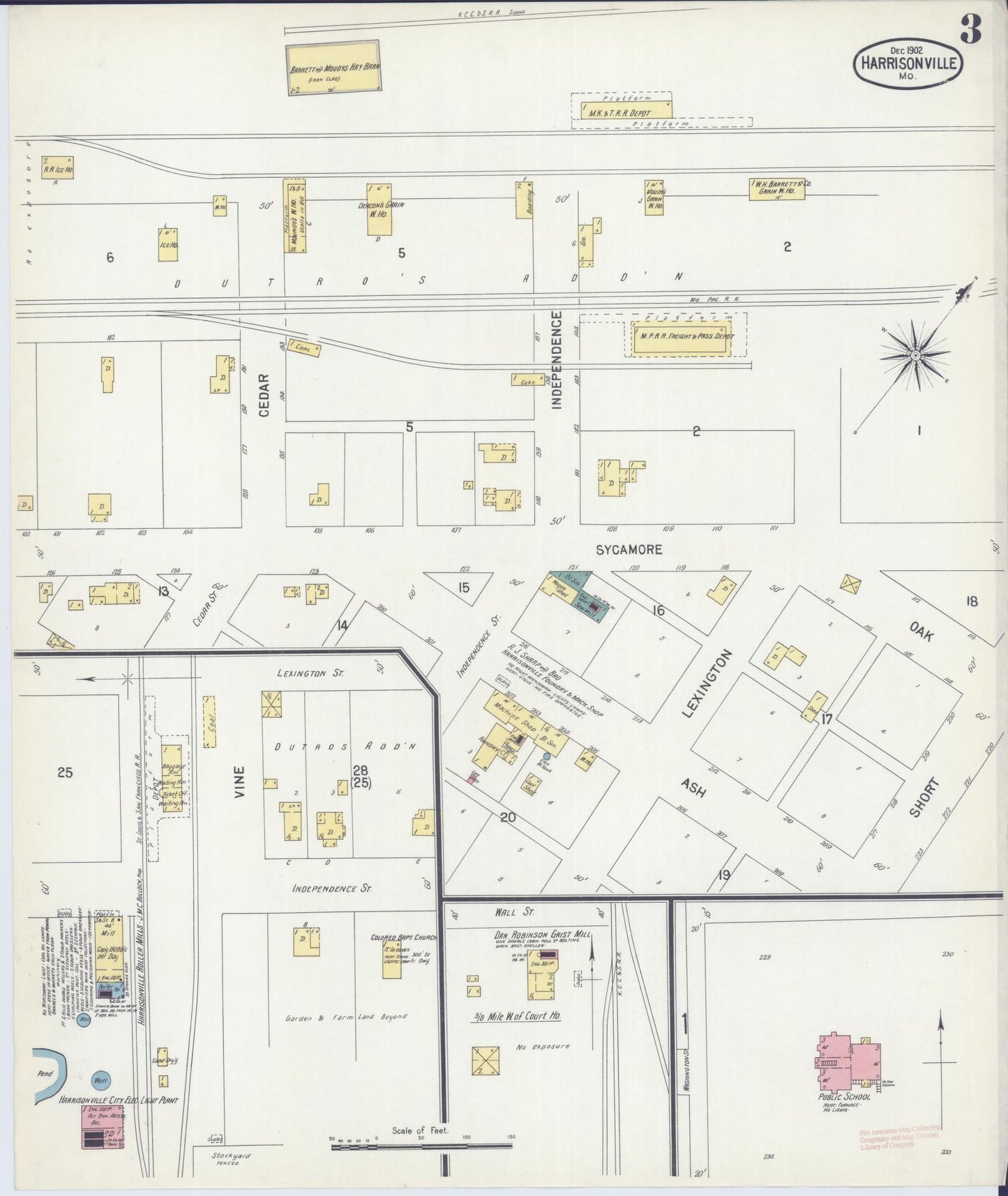 Sanborn Fire Insurance Map from Harrisonville, Cass County, Missouri (1902), Sheet #0003 - Historic Sanborn Fire Insurance Map Print, vintage old map wall art, antique decor, genealogy gift, Missouri Missouri map