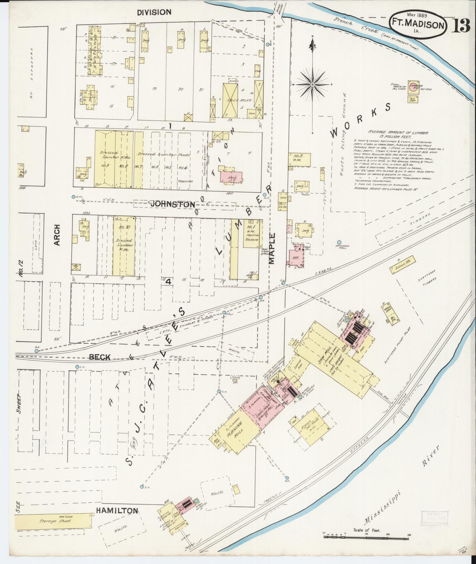 Sanborn Fire Insurance Map from Fort Madison, Lee County, Iowa (1889), Sheet #0013 - Historic Sanborn Fire Insurance Map Print, vintage old map wall art