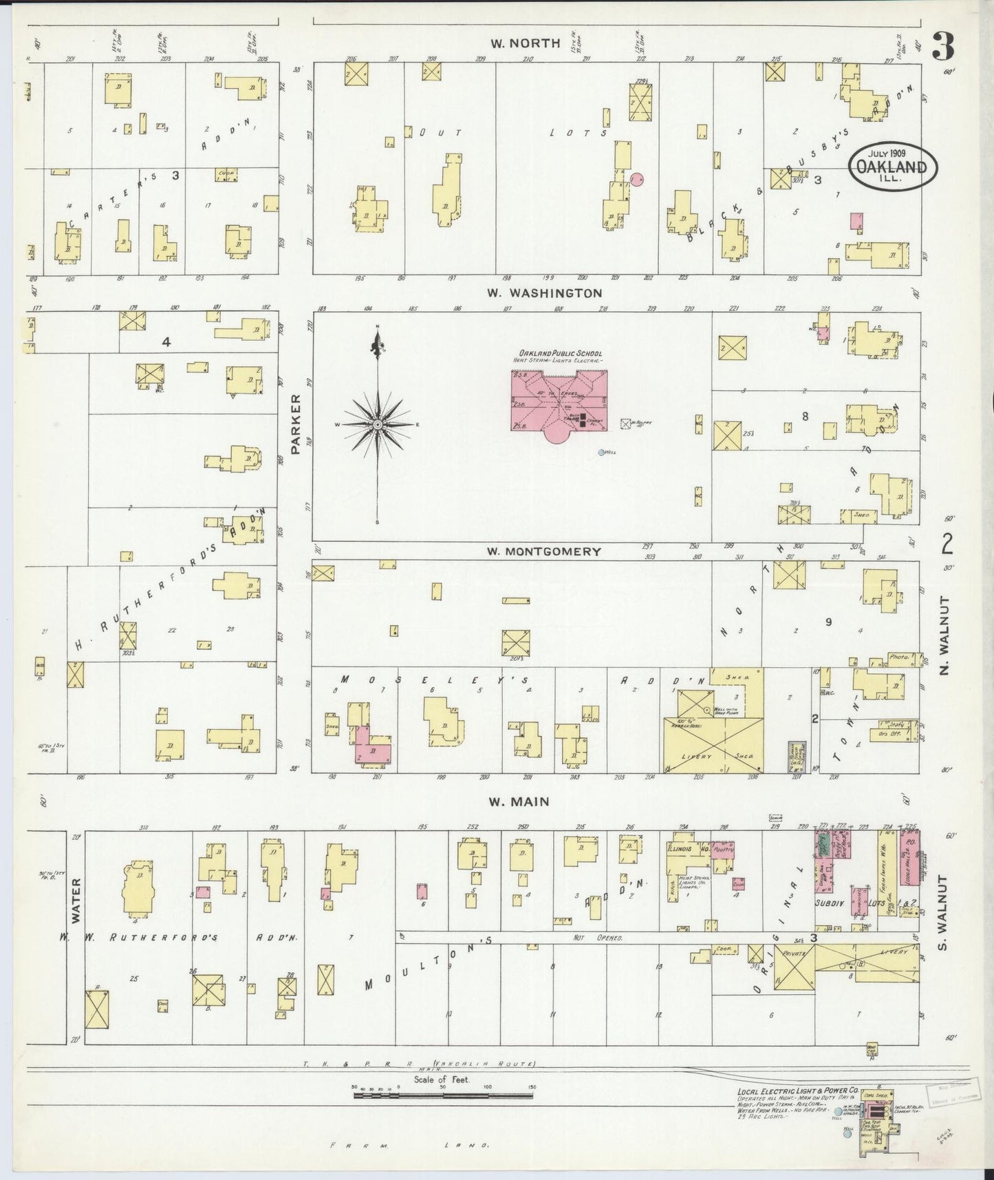 Sanborn Fire Insurance Map from Oakland, Coles County, Illinois (1909), Sheet #0003 - Complete Map Set gallery image, historic Sanborn map, vintage wall art, Illinois Illinois