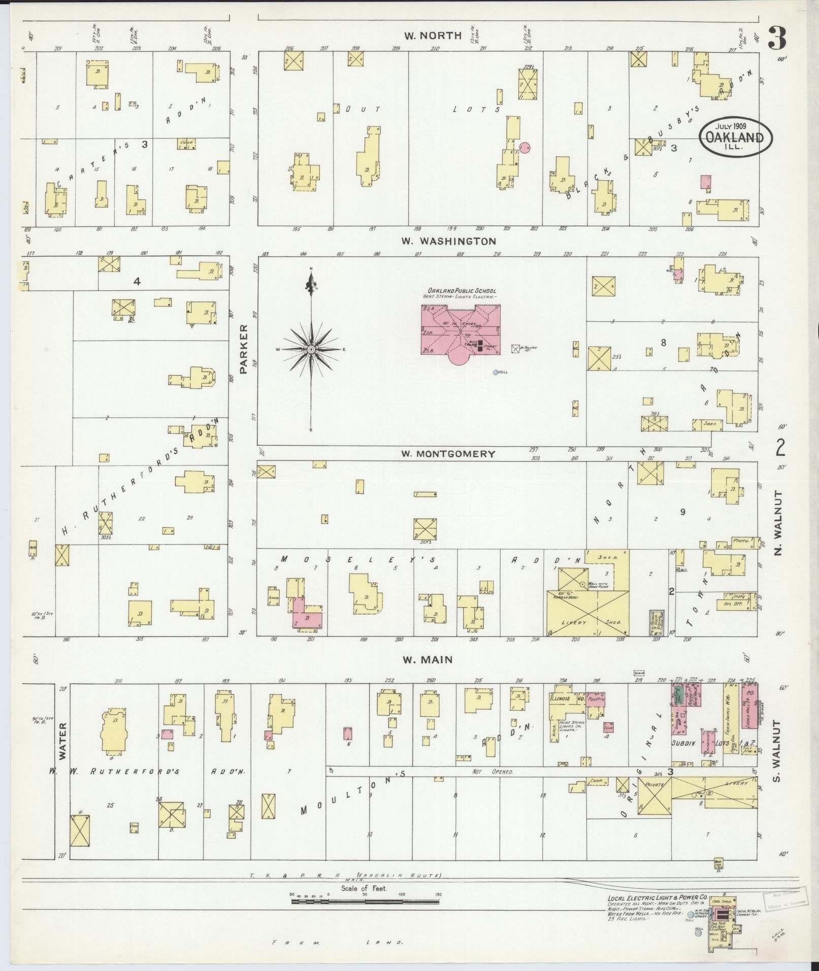 Sanborn Fire Insurance Map from Oakland, Coles County, Illinois (1909), Sheet #0003 - Complete Map Set gallery image, historic Sanborn map, vintage wall art, Illinois Illinois