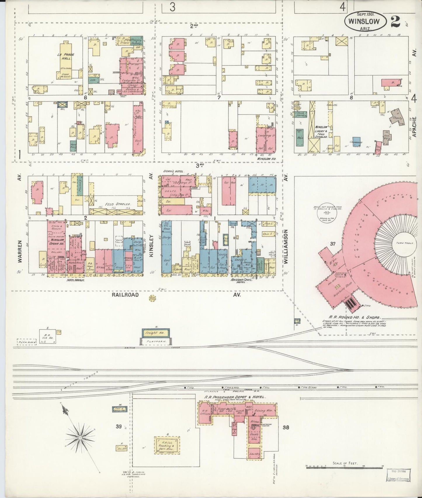 Sanborn Fire Insurance Map from Winslow, Navajo County, Arizona (1901), Sheet #0002 - Complete Map Set gallery image, historic Sanborn map, vintage wall art, Arizona Arizona