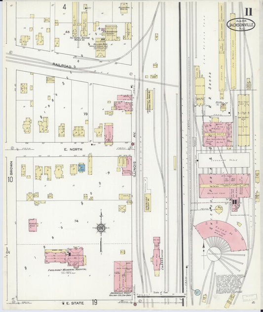 Sanborn Fire Insurance Map from Jacksonville, Morgan County, Illinois (1914), Sheet #0011 - Historic Sanborn Fire Insurance Map Print, vintage old map wall art, antique decor, genealogy gift, Illinois Illinois map