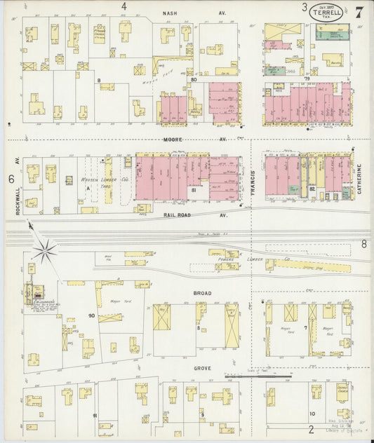 Sanborn Fire Insurance Map from Terrell, Kaufman County, Texas (1897), Sheet #0007 - Historic Sanborn Fire Insurance Map Print, vintage old map wall art, antique decor, genealogy gift, Texas Texas map