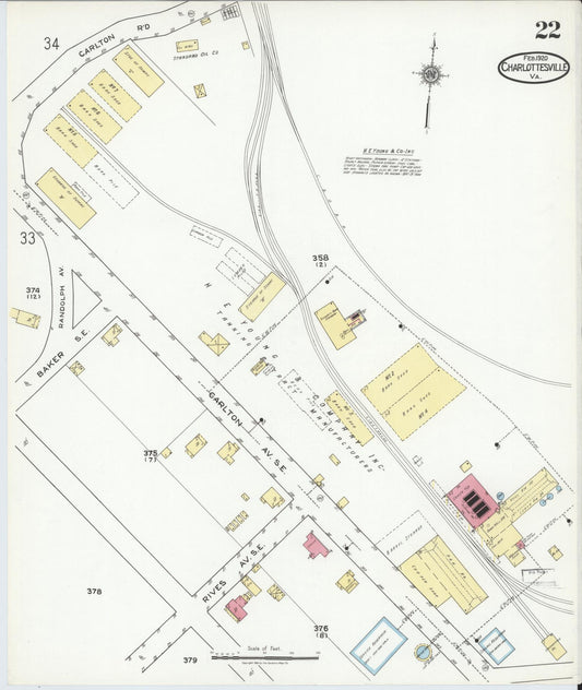 Sanborn Fire Insurance Map from Charlottesville, Independent Cities, Virginia (1920), Sheet #0022 - Historic Sanborn Fire Insurance Map Print, vintage old map wall art, antique decor, genealogy gift, Virginia Virginia map