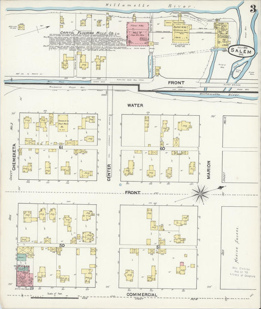 Sanborn Fire Insurance Map from Salem, Marion County, Oregon (1890), Sheet #0003 - Historic Sanborn Fire Insurance Map Print, vintage old map wall art, antique decor, genealogy gift, Oregon Oregon map