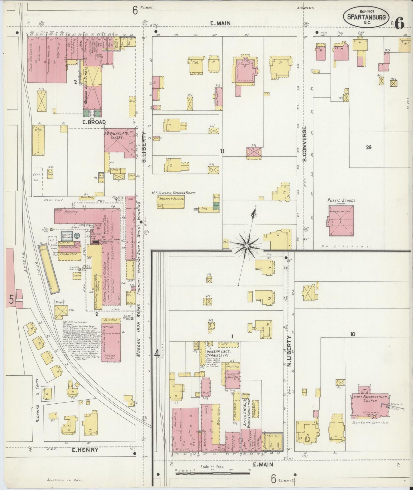 Sanborn Fire Insurance Map from Spartanburg, Spartanburg County, South Carolina (1902), Sheet #0006 - Historic Sanborn Fire Insurance Map Print, vintage old map wall art, antique decor, genealogy gift, South Carolina South Carolina map