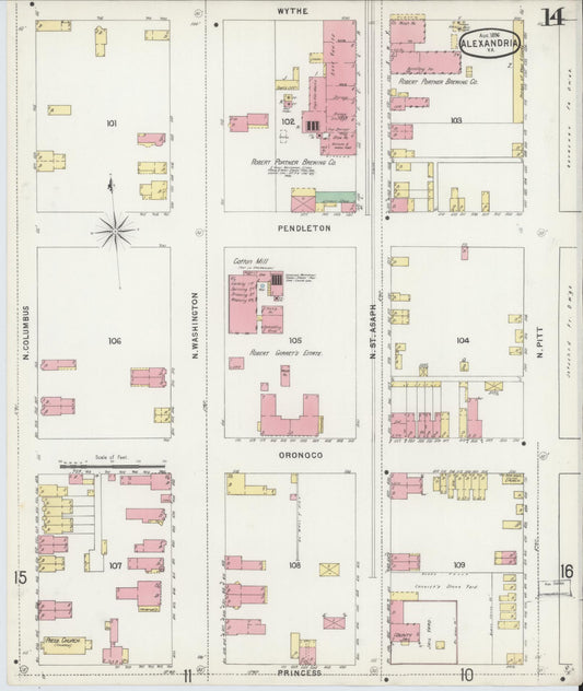 Sanborn Fire Insurance Map from Alexandria, Independent Cities, Virginia (1891), Sheet #0014 - Historic Sanborn Fire Insurance Map Print, vintage old map wall art, antique decor, genealogy gift, Virginia Virginia map