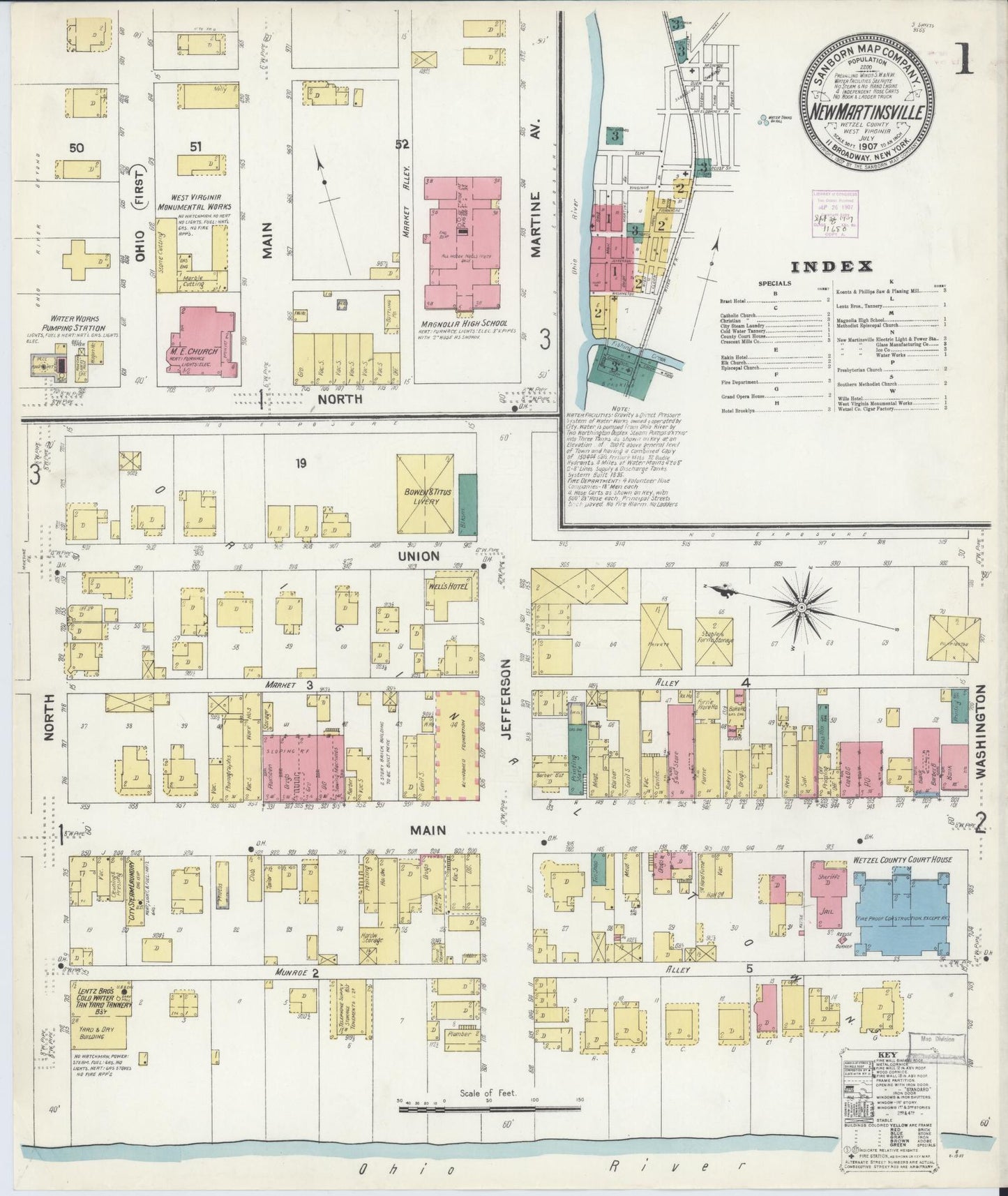 Sanborn Fire Insurance Map from New Martinsville, Wetzel County, West Virginia. (1907) – Historic Sanborn Fire Insurance Map Print