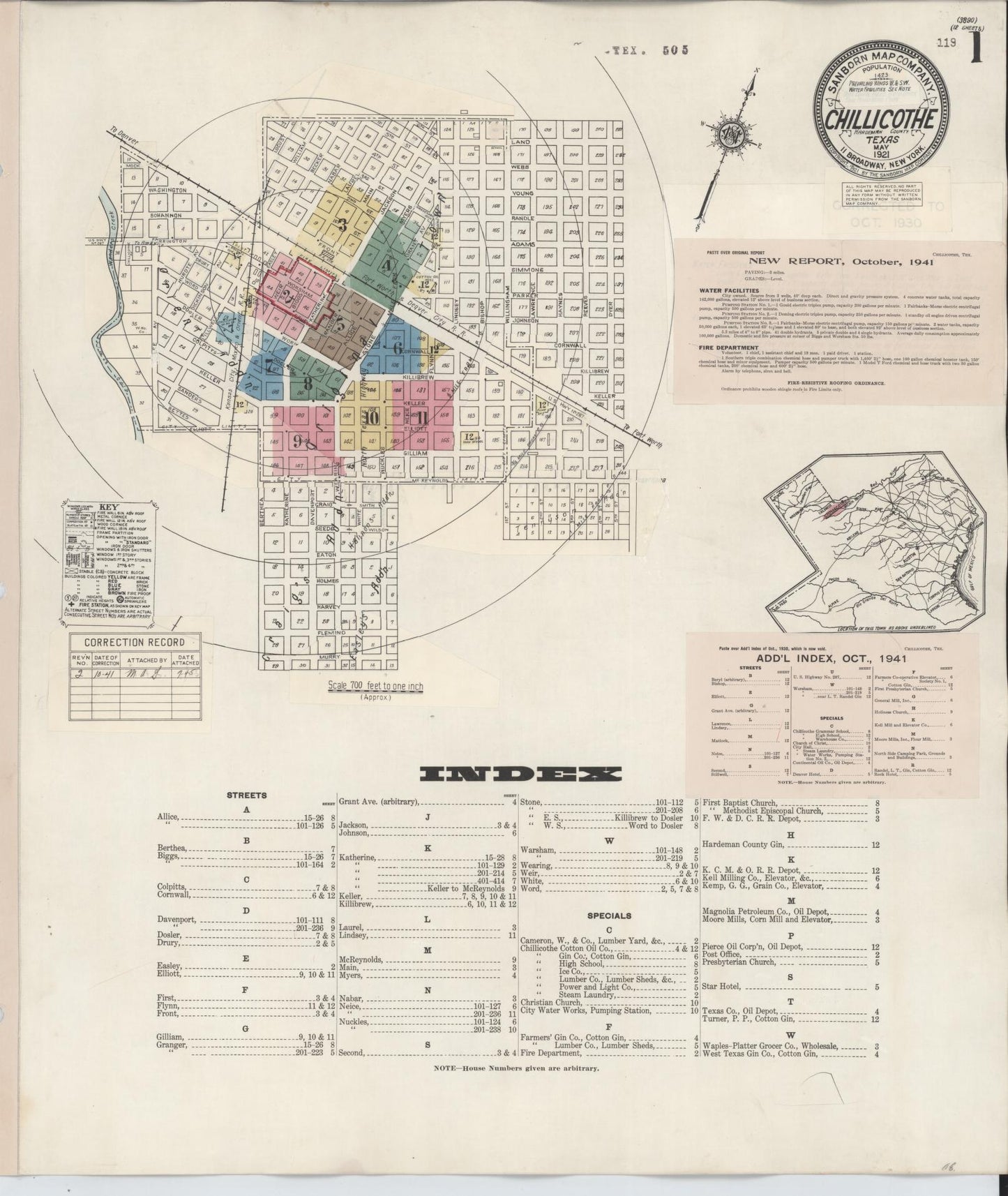 Sanborn Fire Insurance Map from Chillicothe, Hardeman County, Texas (1941), Sheet #0001 - Historic Sanborn Fire Insurance Map Print, vintage old map wall art, antique decor, genealogy gift, Texas Texas map