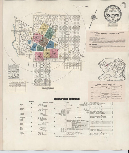 Sanborn Fire Insurance Map from Chillicothe, Hardeman County, Texas (1941), Sheet #0001 - Historic Sanborn Fire Insurance Map Print, vintage old map wall art, antique decor, genealogy gift, Texas Texas map