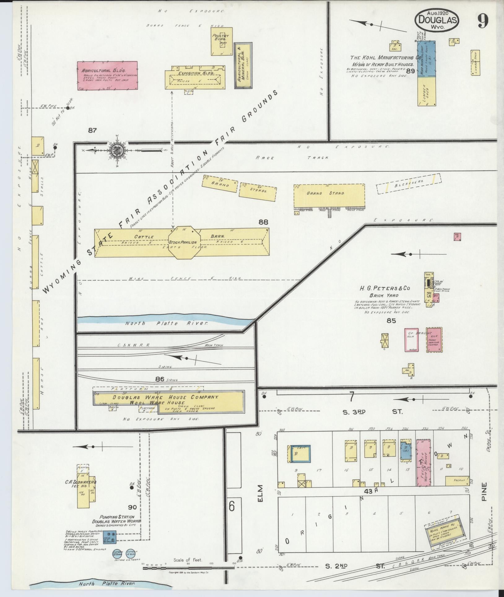 Sanborn Fire Insurance Map from Douglas, Converse County, Wyoming (1920), Sheet #0009 - Complete Map Set gallery image, historic Sanborn map, vintage wall art, Wyoming Wyoming
