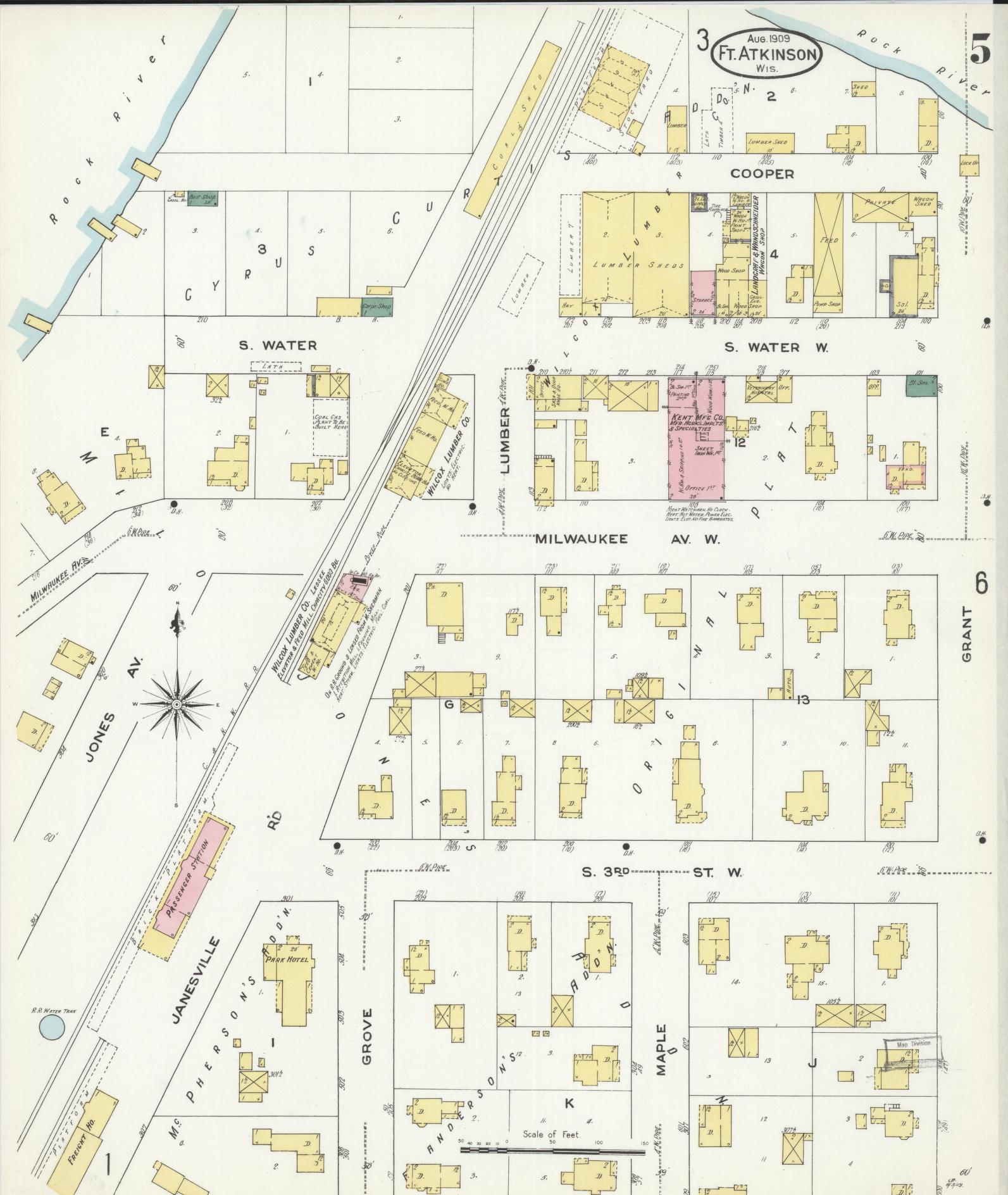 Sanborn Fire Insurance Map from Fort Atkinson, Jefferson County, Wisconsin (1909), Sheet #0005 - Complete Map Set gallery image, historic Sanborn map, vintage wall art, Wisconsin Wisconsin