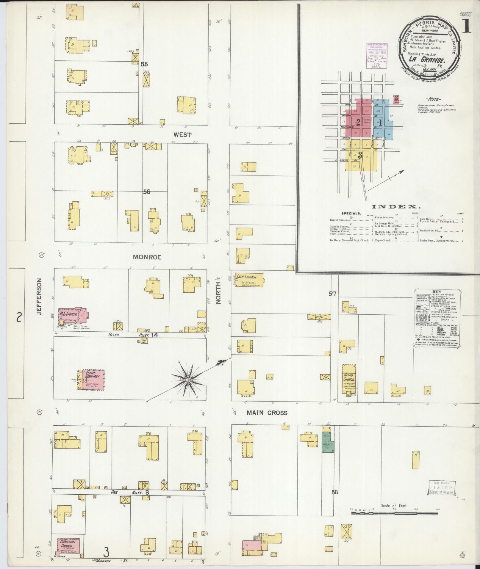 Sanborn Fire Insurance Map from La Grange, Oldham County, Kentucky (1901), Sheet #0001 - Historic Sanborn Fire Insurance Map Print, vintage old map wall art, antique decor, genealogy gift, Kentucky Kentucky map