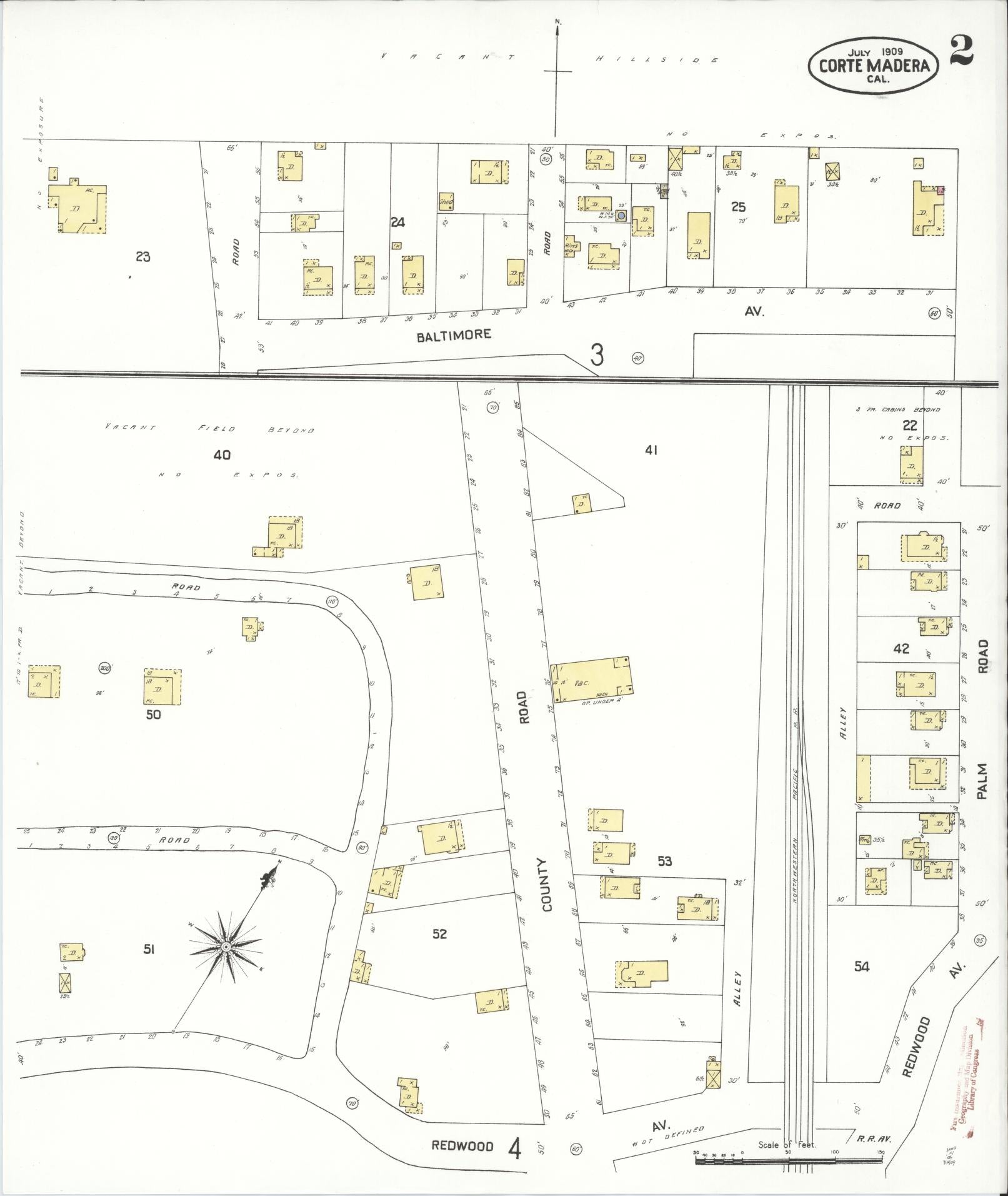 Sanborn Fire Insurance Map from Corte Madera, Marin County, California (1909), Sheet #0002 - Historic Sanborn Fire Insurance Map Print, vintage old map wall art, antique decor, genealogy gift, California California map
