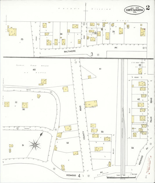 Sanborn Fire Insurance Map from Corte Madera, Marin County, California (1909), Sheet #0002 - Historic Sanborn Fire Insurance Map Print, vintage old map wall art, antique decor, genealogy gift, California California map