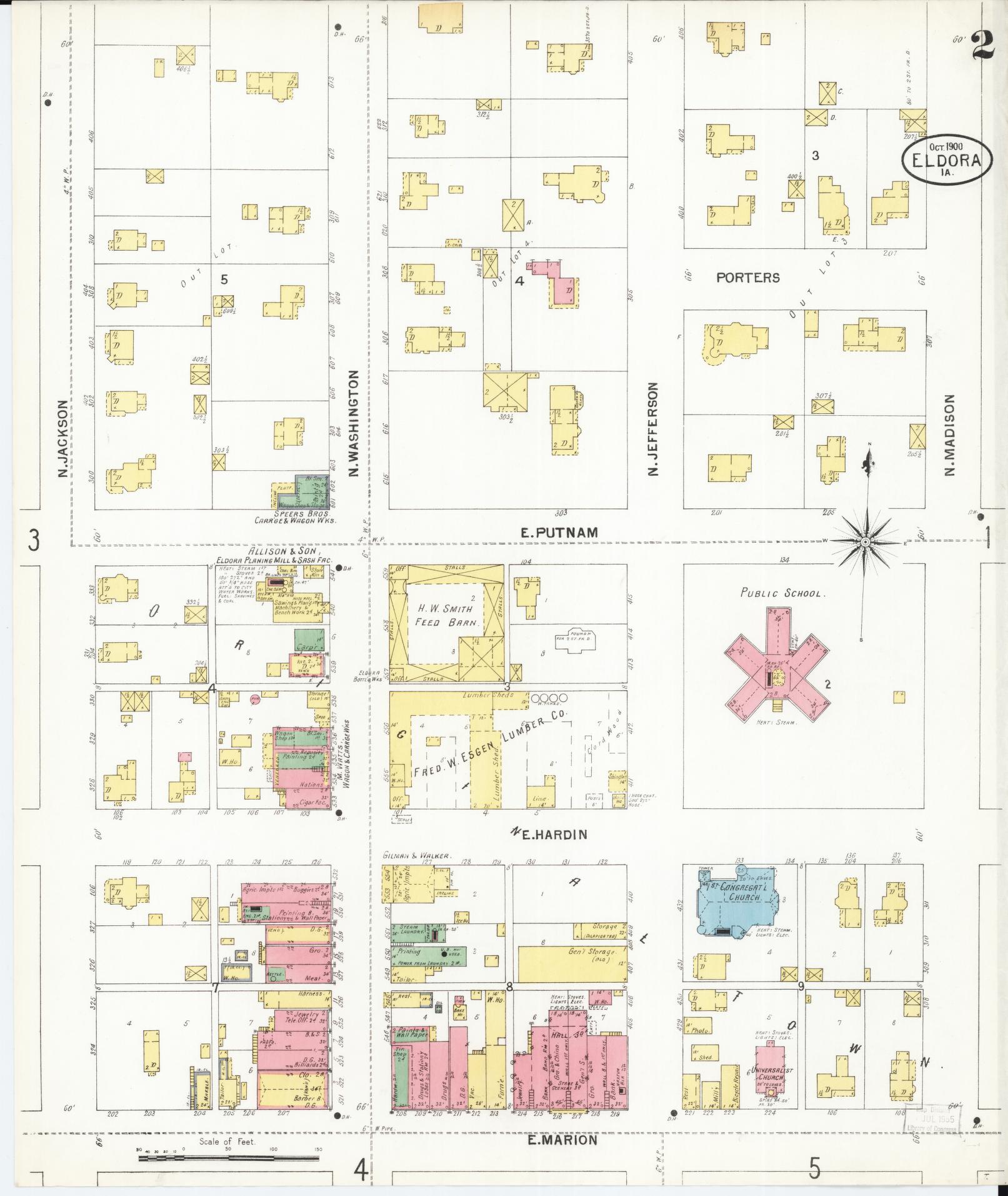 Sanborn Fire Insurance Map from Eldora, Hardin County, Iowa (1900), Sheet #0002 - Historic Sanborn Fire Insurance Map Print, vintage old map wall art