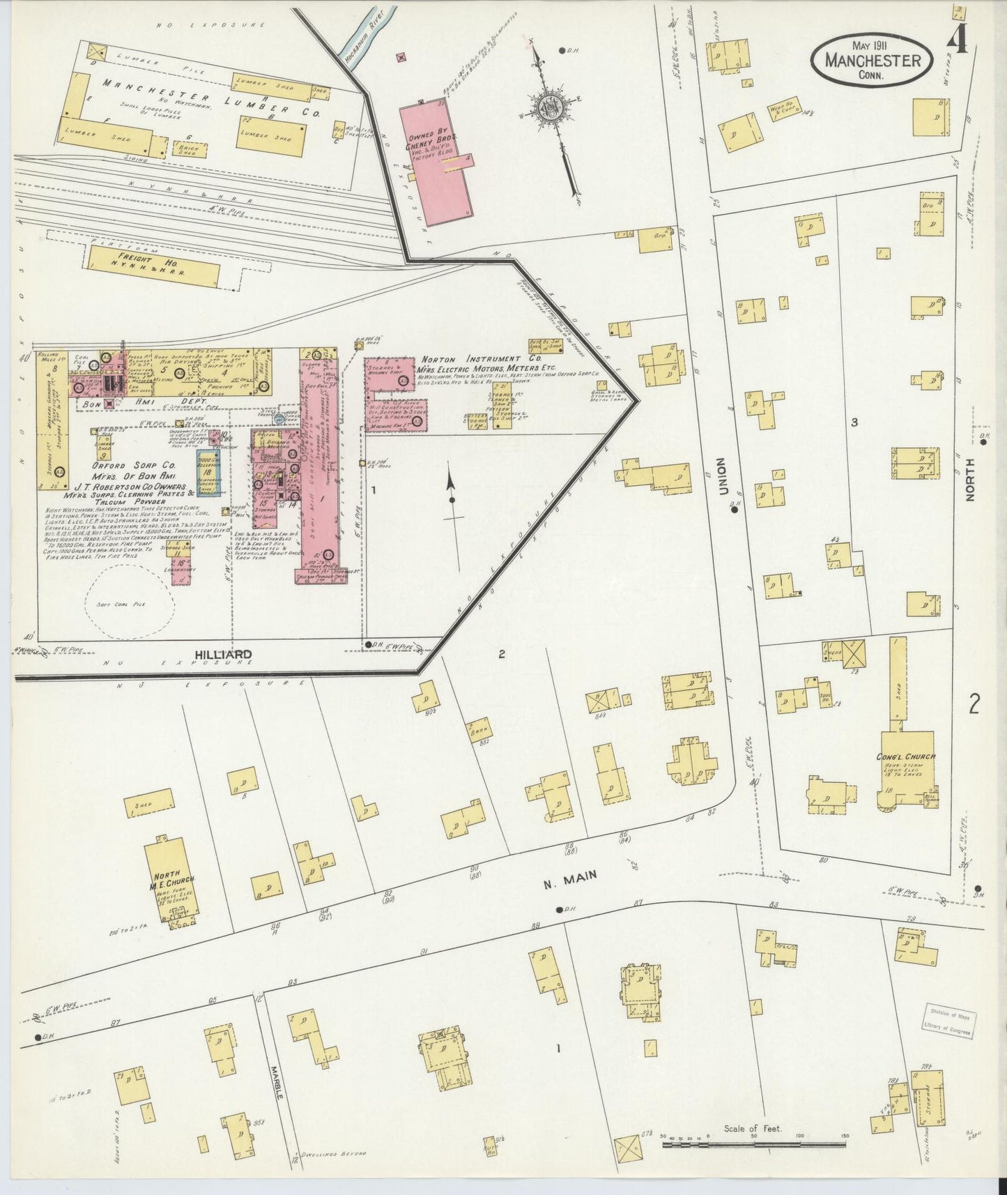 Sanborn Fire Insurance Map from Manchester, Hartford County, Connecticut (1911), Sheet #0004 - Complete Map Set gallery image, historic Sanborn map, vintage wall art, Connecticut Connecticut