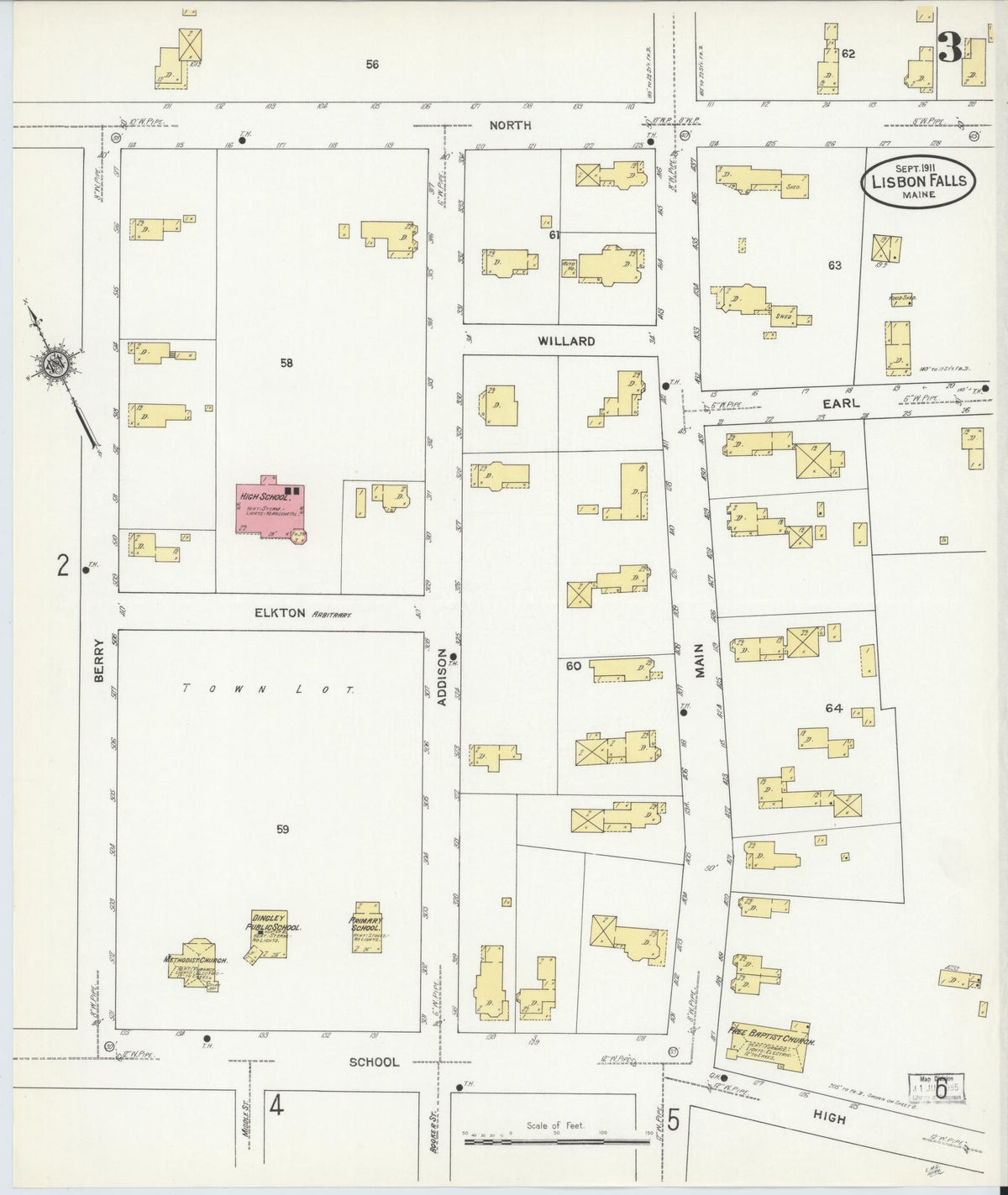 Sanborn Fire Insurance Map from Lisbon Falls, Androscoggin County, Maine (1911), Sheet #0003 - Historic Sanborn Fire Insurance Map Print, vintage old map wall art, antique decor, genealogy gift, Maine Maine map