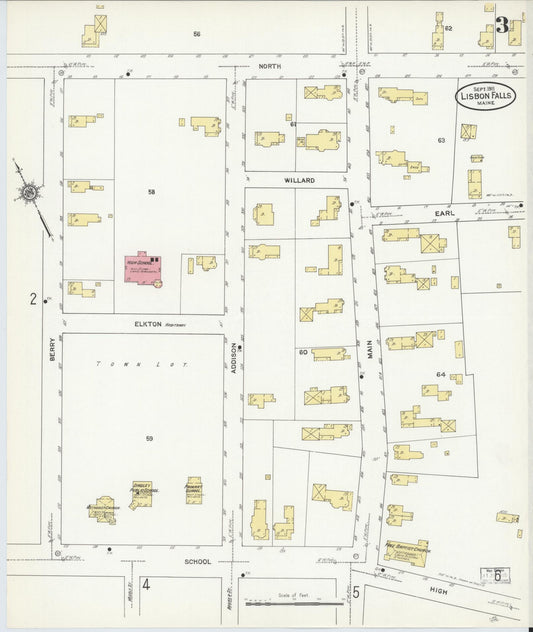 Sanborn Fire Insurance Map from Lisbon Falls, Androscoggin County, Maine (1911), Sheet #0003 - Historic Sanborn Fire Insurance Map Print, vintage old map wall art, antique decor, genealogy gift, Maine Maine map