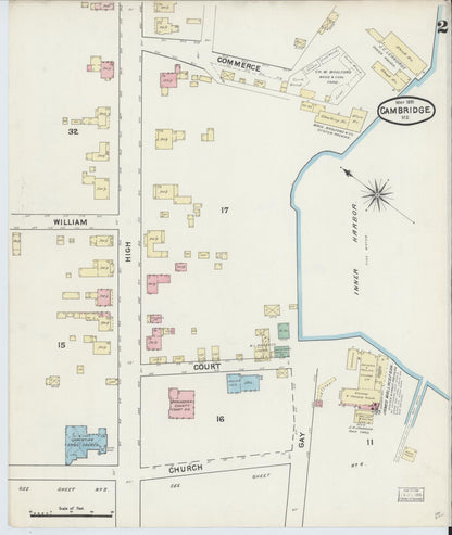 Sanborn Fire Insurance Map from Cambridge, Dorchester County, Maryland (1891), Sheet #0002 - Complete Map Set gallery image, historic Sanborn map, vintage wall art, Maryland Maryland