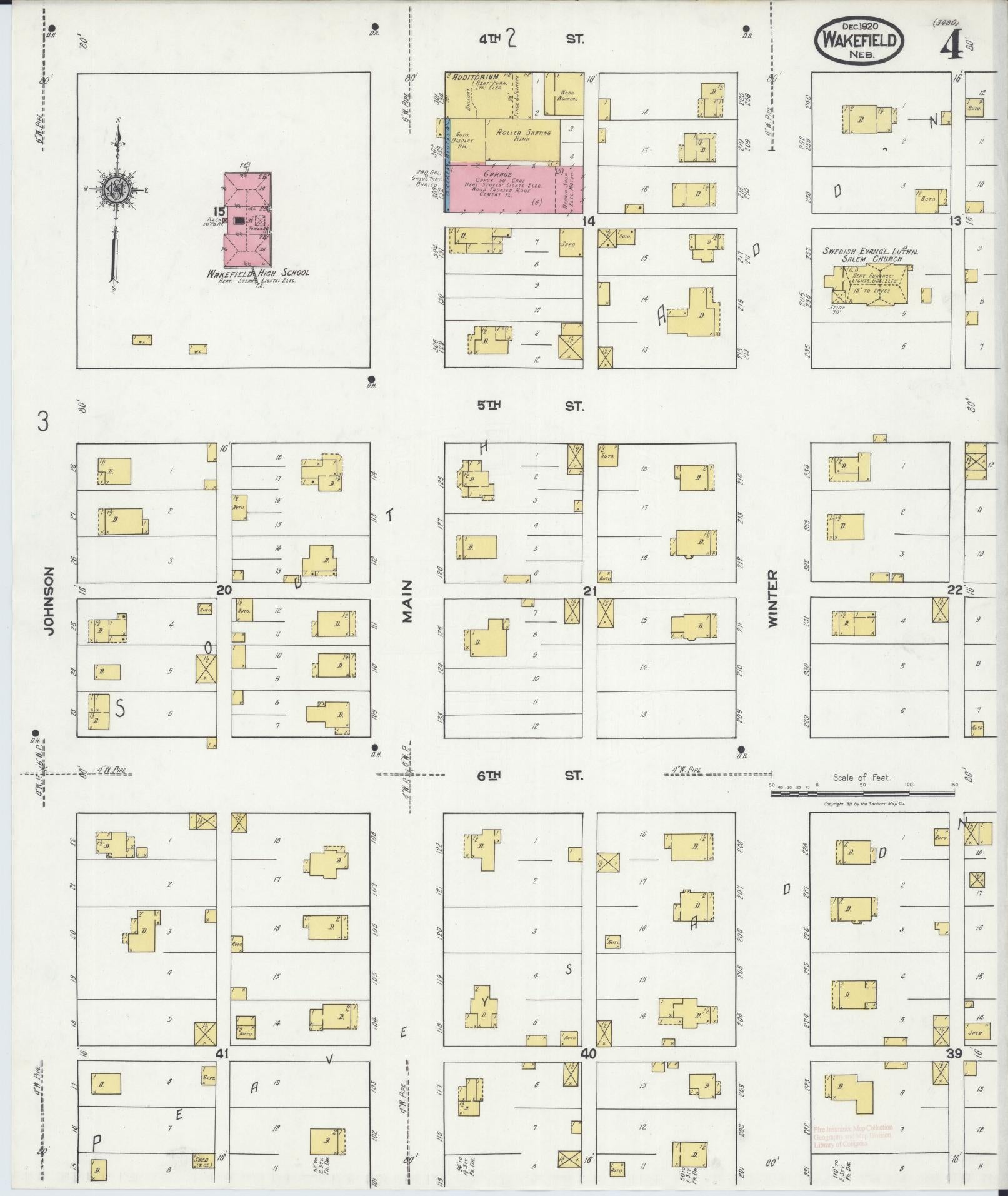 Sanborn Fire Insurance Map from Wakefield, Dixon County, Nebraska (1920), Sheet #0004 - Complete Map Set gallery image, historic Sanborn map, vintage wall art, Nebraska Nebraska