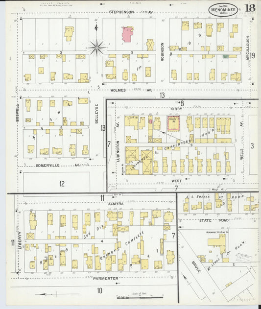 Sanborn Fire Insurance Map from Menominee, Menominee County, Michigan (1901), Sheet #0018 - Historic Sanborn Fire Insurance Map Print, vintage old map wall art, antique decor, genealogy gift, Michigan Michigan map