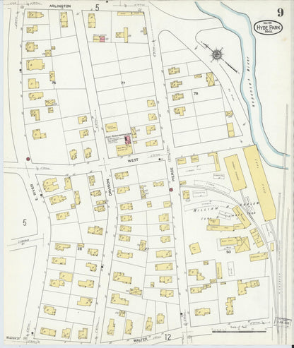 Sanborn Fire Insurance Map from Hyde Park, Norfolk County, Massachusetts (1911), Sheet #0009 - Complete Map Set gallery image, historic Sanborn map, vintage wall art, Massachusetts Massachusetts