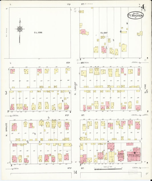 Sanborn Fire Insurance Map from Fort Madison, Lee County, Iowa (1913), Sheet #0004 - Historic Sanborn Fire Insurance Map Print, vintage old map wall art