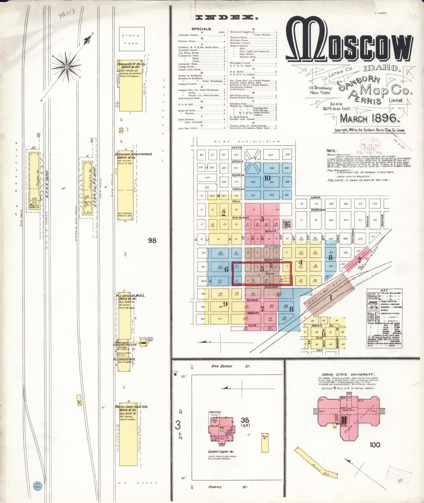 Sanborn Fire Insurance Map from Moscow, Latah County, Idaho (1896), Sheet #0001 - Complete Map Set gallery image, historic Sanborn map, vintage wall art, Idaho Idaho