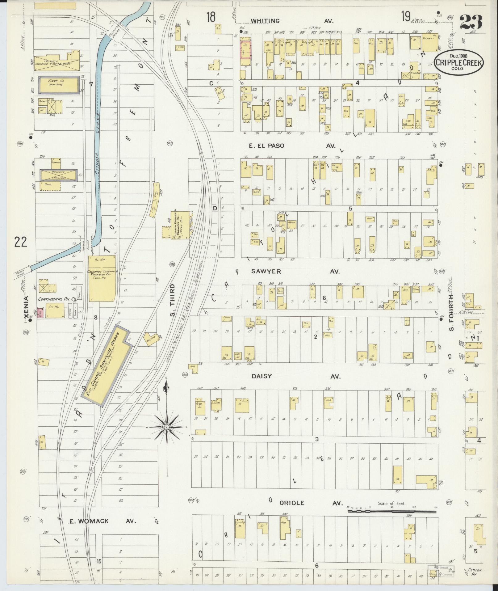 Sanborn Fire Insurance Map from Cripple Creek, Teller County, Colorado (1908), Sheet #0023 - Complete Map Set gallery image, historic Sanborn map, vintage wall art, Colorado Colorado