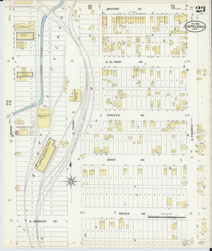 Sanborn Fire Insurance Map from Cripple Creek, Teller County, Colorado (1908), Sheet #0023 - Complete Map Set gallery image, historic Sanborn map, vintage wall art, Colorado Colorado