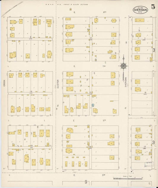 Sanborn Fire Insurance Map from Sheridan, Sheridan County, Wyoming (1912), Sheet #0005 - Historic Sanborn Fire Insurance Map Print, vintage old map wall art, antique decor, genealogy gift, Wyoming Wyoming map