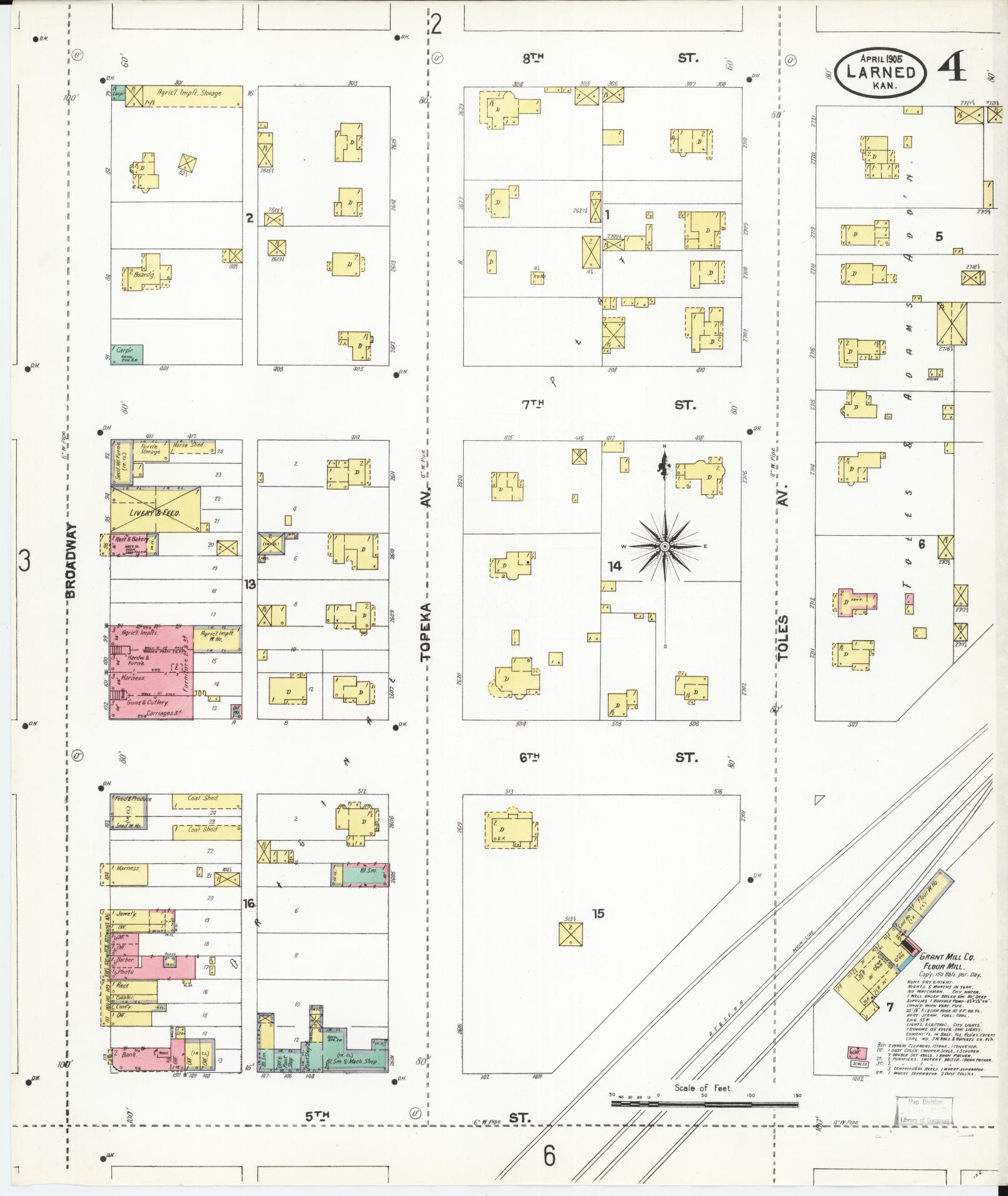 Sanborn Fire Insurance Map from Larned, Pawnee County, Kansas (1905), Sheet #0004 - Historic Sanborn Fire Insurance Map Print, vintage old map wall art, antique decor, genealogy gift, Kansas Kansas map