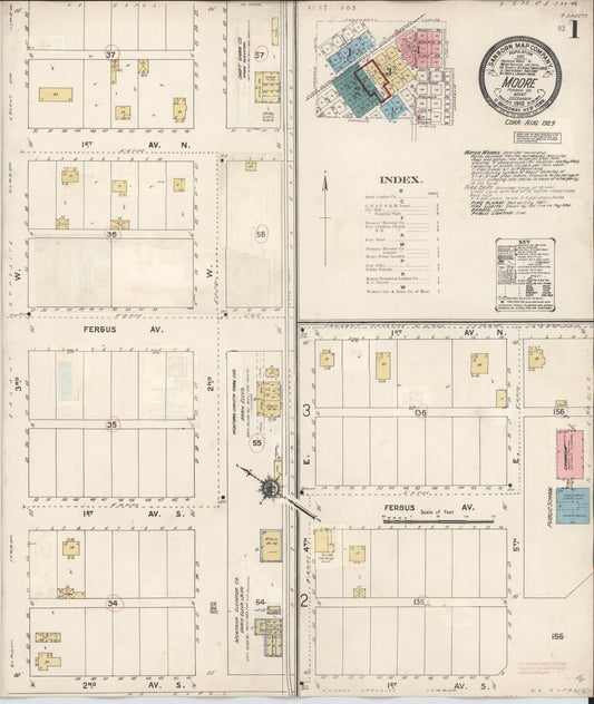 Sanborn Fire Insurance Map from Moore, Fergus County, Montana (1929), Sheet #0001 - Complete Map Set gallery image, historic Sanborn map, vintage wall art, Montana Montana