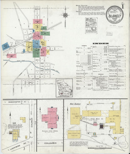 Sanborn Fire Insurance Map from Blakely, Early County, Georgia (1920), Sheet #0001 - Complete Map Set gallery image, historic Sanborn map, vintage wall art, Georgia Georgia