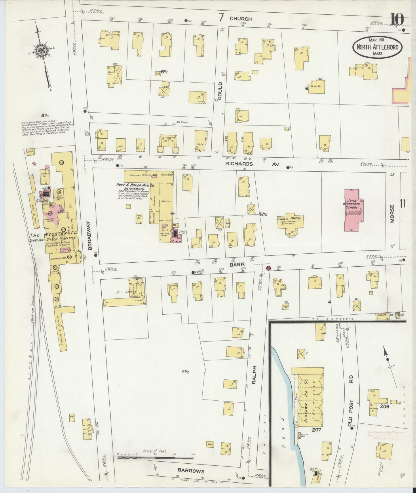 Sanborn Fire Insurance Map from North Attleborough, Bristol County, Massachusetts (1911), Sheet #0010 - Complete Map Set gallery image, historic Sanborn map, vintage wall art, Massachusetts Massachusetts