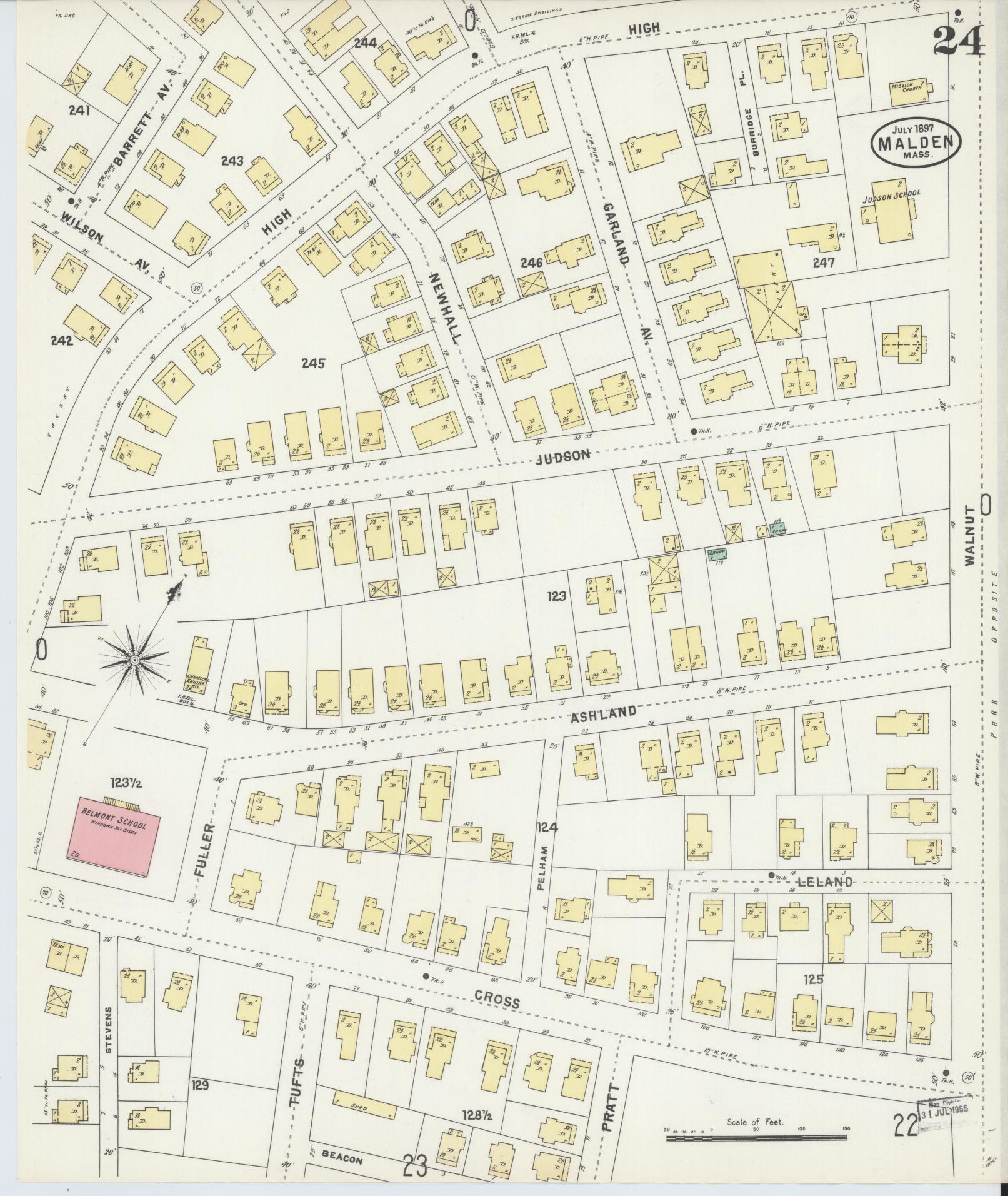 Sanborn Fire Insurance Map from Malden, Middlesex County, Massachusetts (1897), Sheet #0024 - Complete Map Set gallery image, historic Sanborn map, vintage wall art, Massachusetts Massachusetts