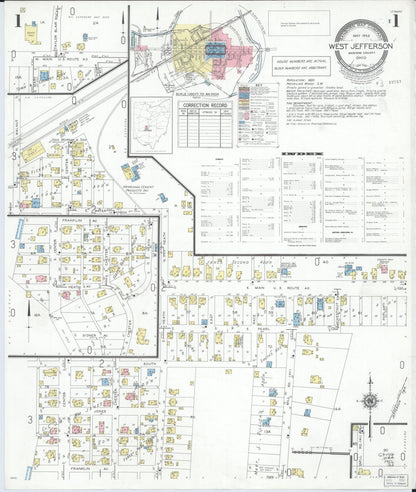 Sanborn Fire Insurance Map from West Jefferson, Madison County, Ohio (1952), Sheet #0001 - Historic Sanborn Fire Insurance Map Print, vintage old map wall art, antique decor, genealogy gift, Ohio Ohio map