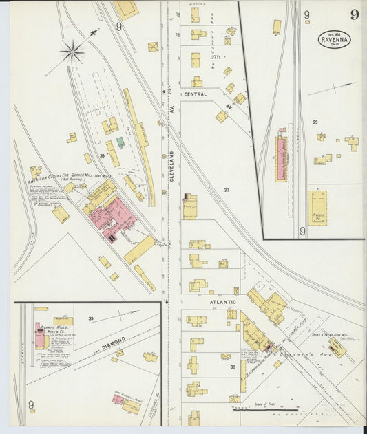 Sanborn Fire Insurance Map from Ravenna, Portage County, Ohio (1898), Sheet #0009 - Historic Sanborn Fire Insurance Map Print, vintage old map wall art, antique decor, genealogy gift, Ohio Ohio map