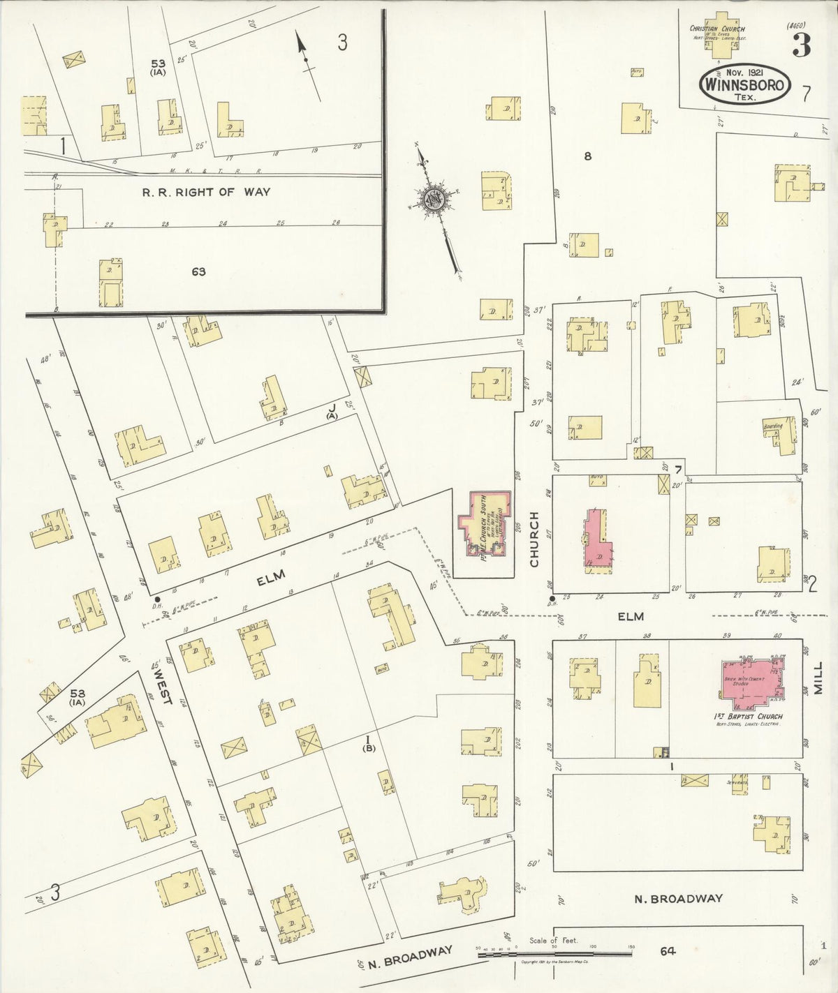 Sanborn Fire Insurance Map from Winnsboro, Wood County, Texas (1921), Sheet #0003 - Complete Map Set gallery image, historic Sanborn map, vintage wall art, Texas Texas