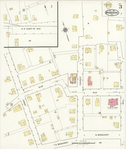 Sanborn Fire Insurance Map from Winnsboro, Wood County, Texas (1921), Sheet #0003 - Complete Map Set gallery image, historic Sanborn map, vintage wall art, Texas Texas